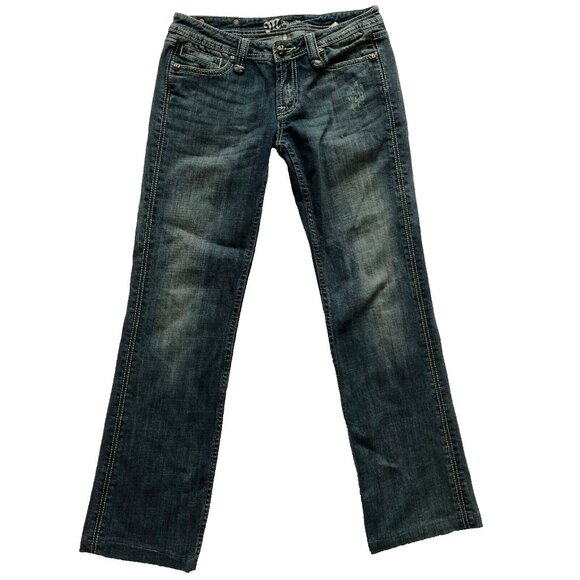 Miss Me Signature Boot Fleur de Lys Embellished Low Rise Women Denim Jeans SZ 29 - Picture 1 of 5